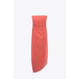 Pink Coral Zara Strapless Chiffon-Like Ruched Draped Asymmetrical Dress (NWT)